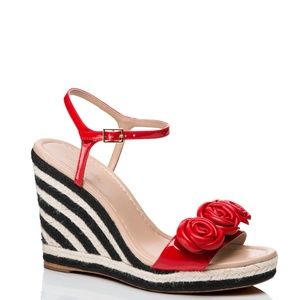 Kate Spade Red Leather Rose Espadrilles 4"